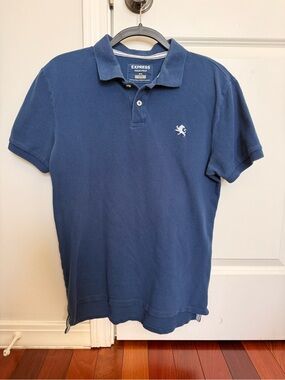 Express Men’s Dark Blue Pique Polo with Embroidered Logo